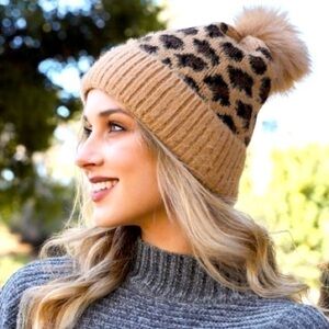 Leopard Beanie With Novelty Pom Pom